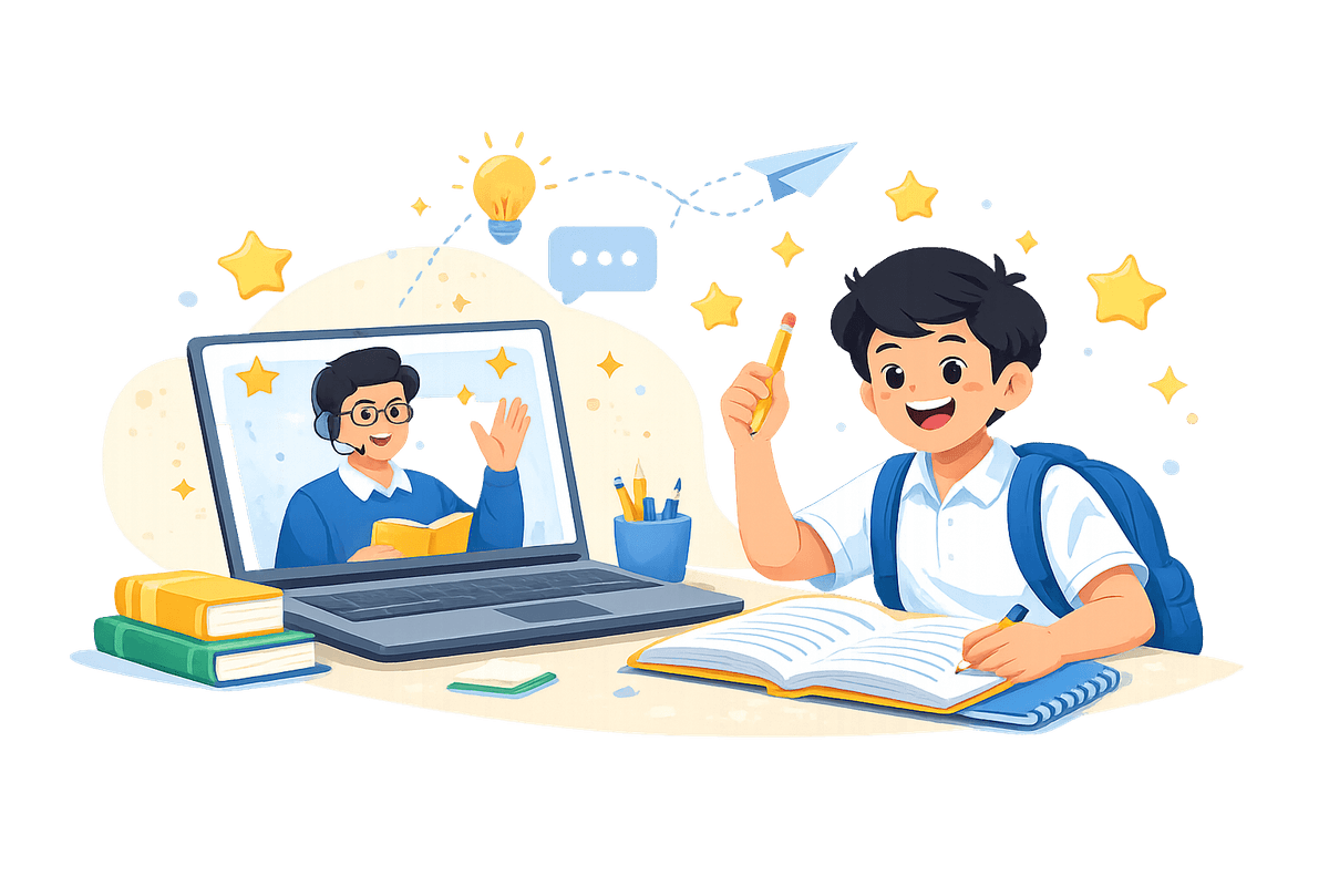 Ilustrasi anak mulai belajar dan orang tua memantau perkembangannya
